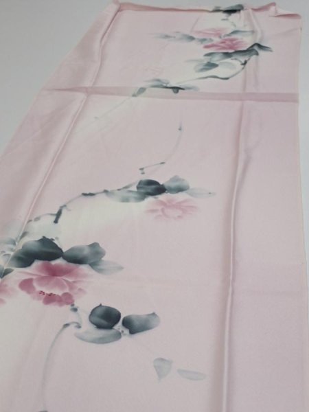 Photo3: 2Q05z80  Japanese Kimono Silk  FABRIC Flower [object Object] 65.4x14.8 (3)