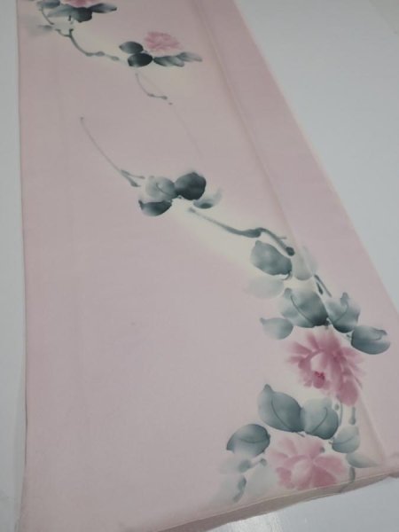 Photo2: 2Q06z80  Japanese Kimono Silk  FABRIC Flower [object Object] 65.4x14.8 (2)