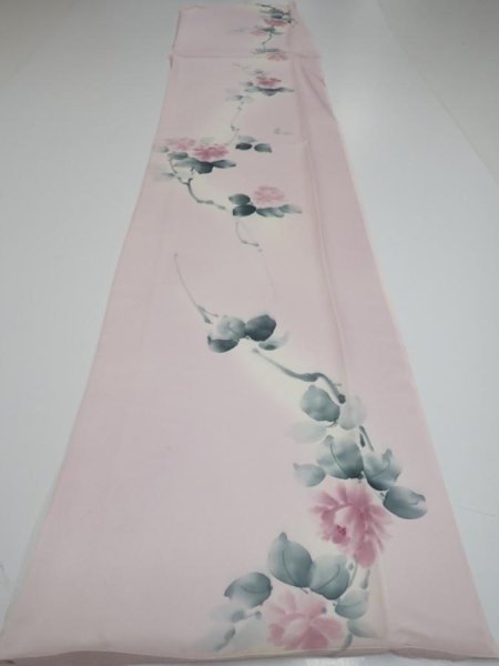 Photo5: 2Q06z80  Japanese Kimono Silk  FABRIC Flower [object Object] 65.4x14.8 (5)