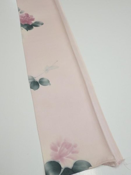 Photo2: 2Q07z40  Japanese Kimono Silk  FABRIC Flower [object Object] 59.8x7.5 (2)