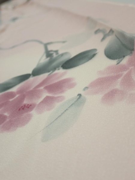 Photo4: 2Q09z50  Japanese Kimono Silk  FABRIC Flower [object Object] 84.6x7.1 (4)