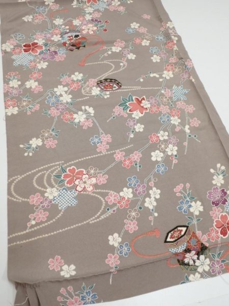 Photo2: 2Q01z70  Japanese Kimono Silk  FABRIC Plum branch  46.1x15.0 (2)