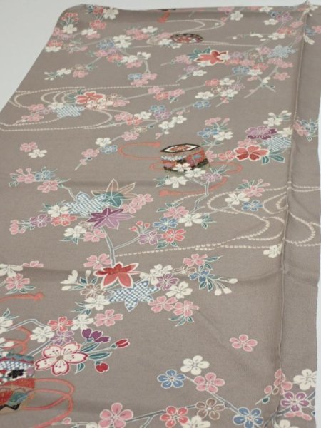 Photo3: 2Q01z70  Japanese Kimono Silk  FABRIC Plum branch  46.1x15.0 (3)