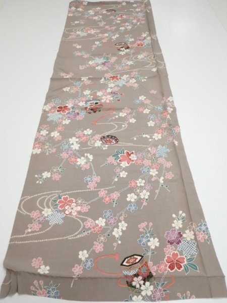 Photo5: 2Q01z70  Japanese Kimono Silk  FABRIC Plum branch  46.1x15.0 (5)