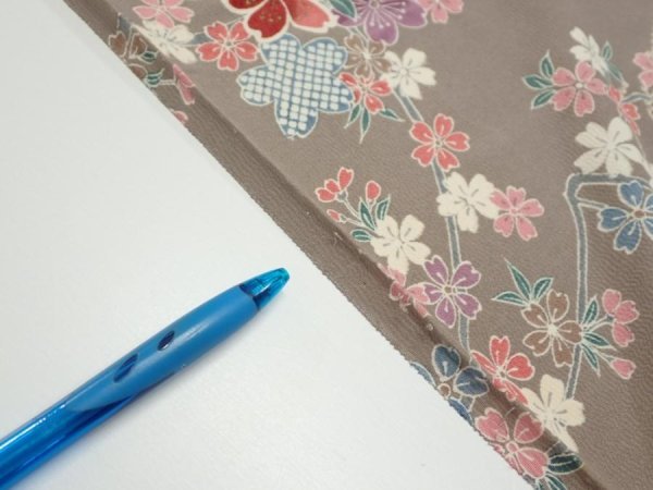 Photo8: 2Q01z70  Japanese Kimono Silk  FABRIC Plum branch  46.1x15.0 (8)