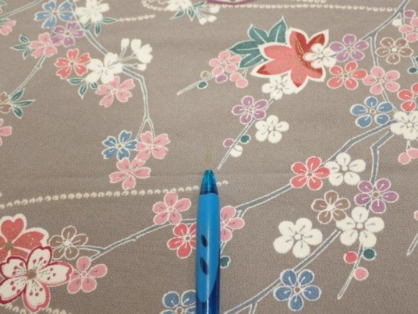 Photo11: 2Q01z70  Japanese Kimono Silk  FABRIC Plum branch  46.1x15.0 (11)