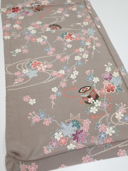 Photo2: 2Q02z70  Japanese Kimono Silk  FABRIC Plum branch  46.1x15.0 (2)