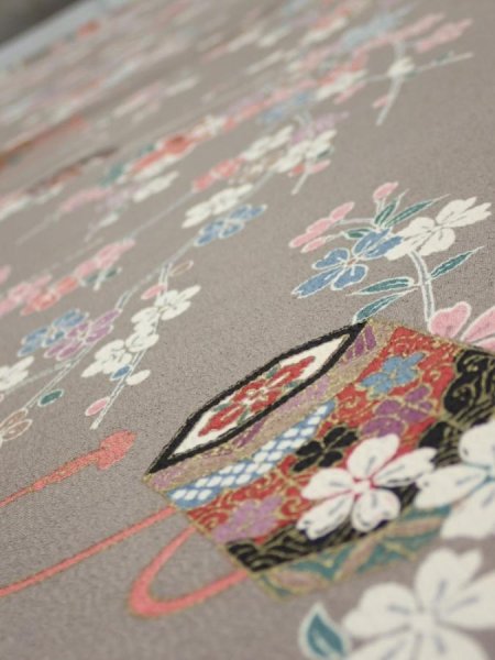 Photo4: 2Q02z70  Japanese Kimono Silk  FABRIC Plum branch  46.1x15.0 (4)