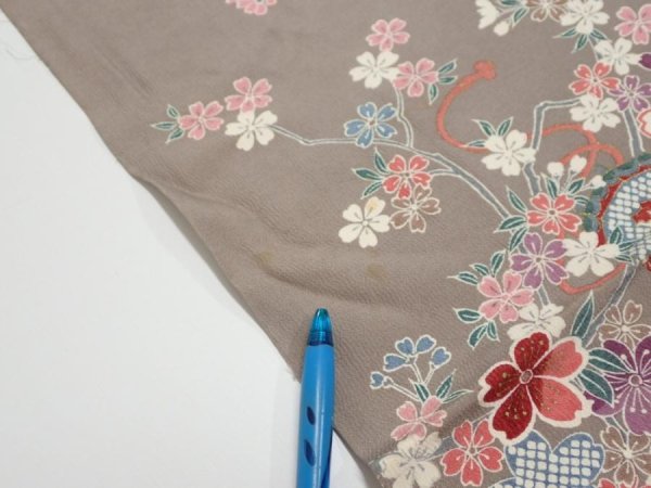 Photo7: 2Q02z70  Japanese Kimono Silk  FABRIC Plum branch  46.1x15.0 (7)