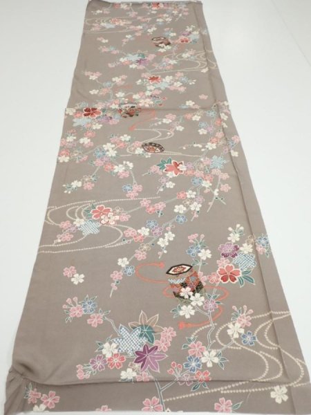 Photo10: 2Q02z70  Japanese Kimono Silk  FABRIC Plum branch  46.1x15.0 (10)
