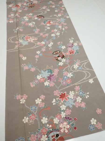 Photo2: 2Q06z90  Japanese Kimono Silk  FABRIC Plum branch  64.2x15.0 (2)