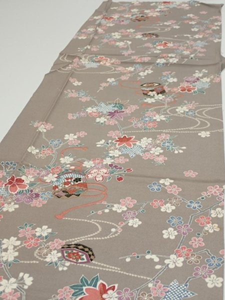 Photo3: 2Q06z90  Japanese Kimono Silk  FABRIC Plum branch  64.2x15.0 (3)
