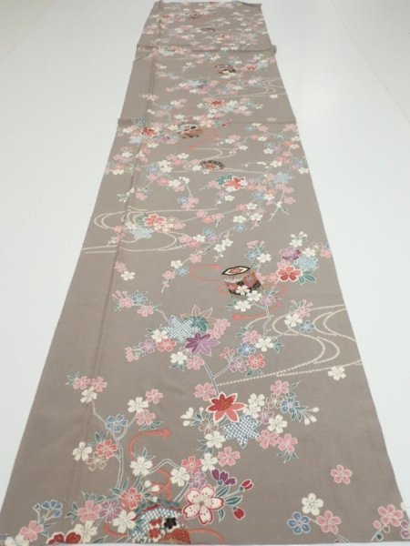 Photo5: 2Q06z90  Japanese Kimono Silk  FABRIC Plum branch  64.2x15.0 (5)