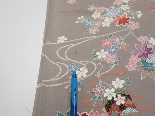 Photo6: 2Q06z90  Japanese Kimono Silk  FABRIC Plum branch  64.2x15.0 (6)