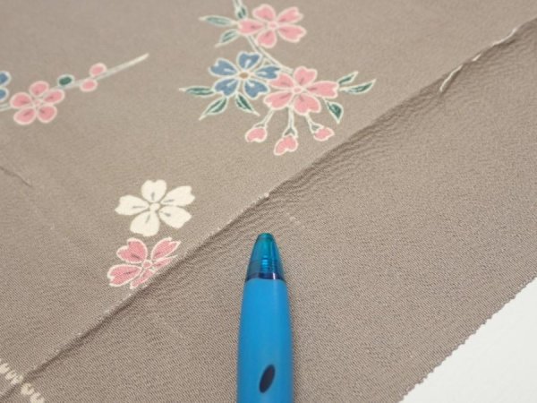 Photo8: 2Q06z90  Japanese Kimono Silk  FABRIC Plum branch  64.2x15.0 (8)