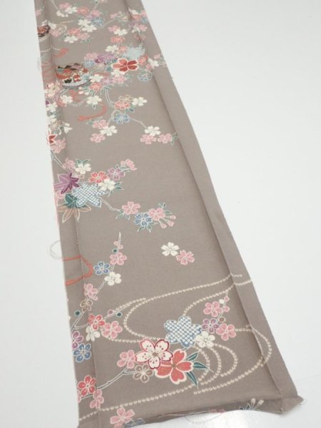 Photo2: 2Q07z50  Japanese Kimono Silk  FABRIC Plum branch  61.4x7.7 (2)