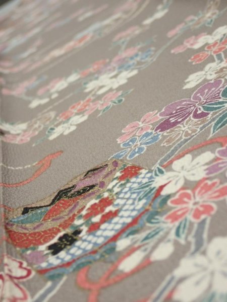 Photo4: 2Q07z50  Japanese Kimono Silk  FABRIC Plum branch  61.4x7.7 (4)