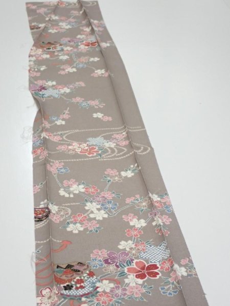 Photo3: 2Q08z50  Japanese Kimono Silk  FABRIC Plum branch  61.4x7.7 (3)