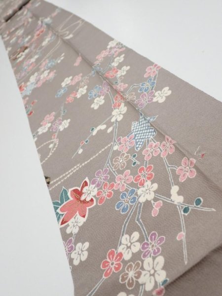 Photo1: 2Q09z50  Japanese Kimono Silk  FABRIC Plum branch  80.3x7.1 (1)