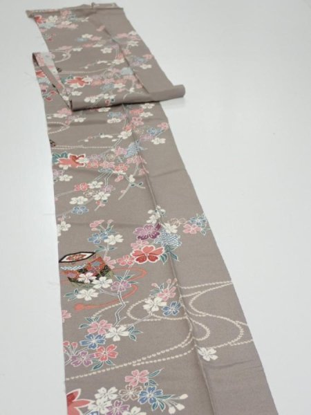Photo3: 2Q09z50  Japanese Kimono Silk  FABRIC Plum branch  80.3x7.1 (3)