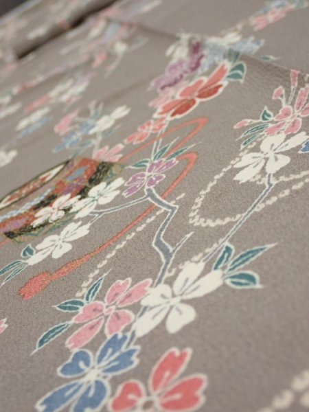 Photo4: 2Q09z50  Japanese Kimono Silk  FABRIC Plum branch  80.3x7.1 (4)