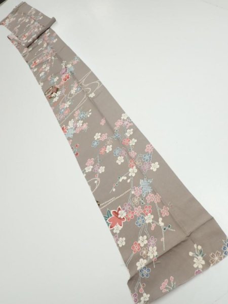 Photo5: 2Q09z50  Japanese Kimono Silk  FABRIC Plum branch  80.3x7.1 (5)