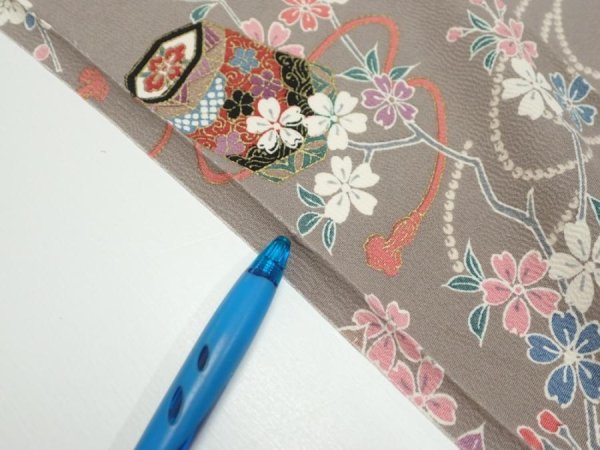 Photo9: 2Q09z50  Japanese Kimono Silk  FABRIC Plum branch  80.3x7.1 (9)