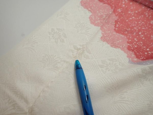 Photo8: 2S03z90  Japanese Kimono Silk  FABRIC Flowers Off-white 68.9x15.7 (8)