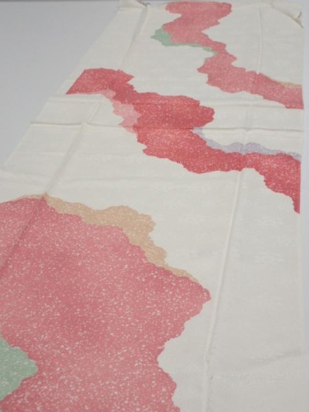 Photo3: 2S06z100  Japanese Kimono Silk  FABRIC Flowers Off-white 70.9x15.7 (3)
