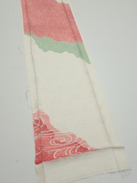 Photo2: 2S07z50  Japanese Kimono Silk  FABRIC  Off-white 66.1x7.7 (2)