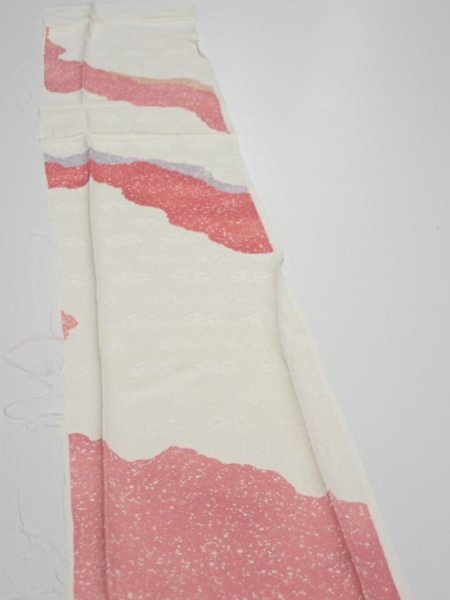 Photo3: 2S07z50  Japanese Kimono Silk  FABRIC  Off-white 66.1x7.7 (3)