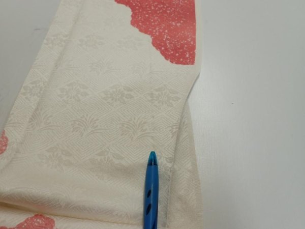Photo5: 2S07z50  Japanese Kimono Silk  FABRIC  Off-white 66.1x7.7 (5)