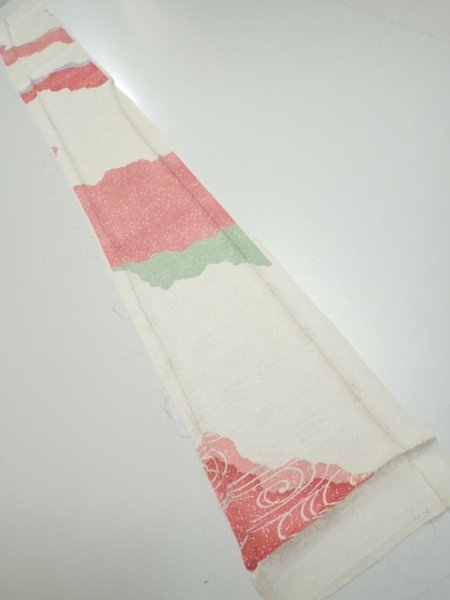 Photo6: 2S07z50  Japanese Kimono Silk  FABRIC  Off-white 66.1x7.7 (6)