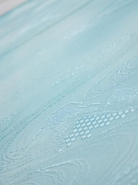 Photo4: 2S01z50  Japanese Kimono Silk  FABRIC Wave Light blue 36.6x14.4 (4)