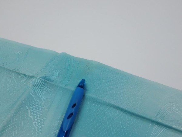 Photo7: 2S01z50  Japanese Kimono Silk  FABRIC Wave Light blue 36.6x14.4 (7)