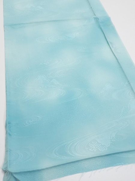 Photo2: 2S02z50  Japanese Kimono Silk  FABRIC Wave Light blue 36.6x14.4 (2)