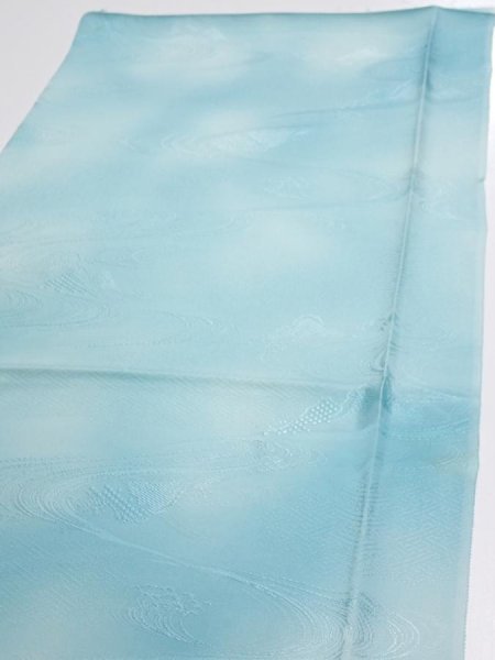 Photo3: 2S02z50  Japanese Kimono Silk  FABRIC Wave Light blue 36.6x14.4 (3)