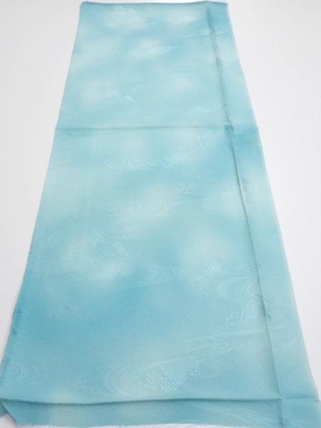 Photo5: 2S02z50  Japanese Kimono Silk  FABRIC Wave Light blue 36.6x14.4 (5)