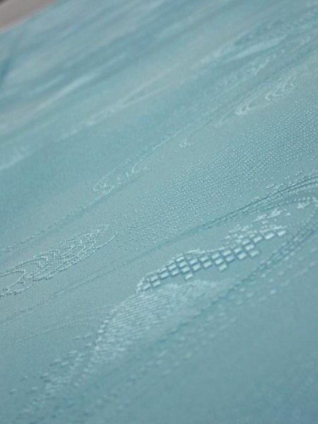 Photo4: 2S03z80  Japanese Kimono Silk  FABRIC Wave Light blue 63.0x14.6 (4)