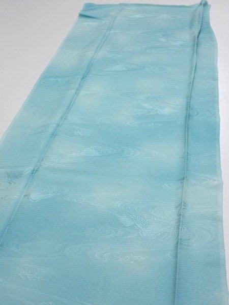 Photo3: 2S04z80  Japanese Kimono Silk  FABRIC Wave Light blue 62.2x14.6 (3)