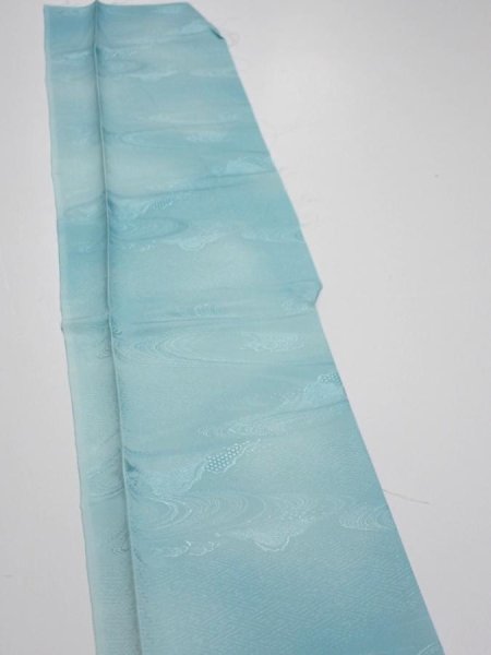 Photo3: 2S07z40  Japanese Kimono Silk  FABRIC Wave Light blue 55.1x7.3 (3)