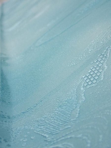 Photo4: 2S07z40  Japanese Kimono Silk  FABRIC Wave Light blue 55.1x7.3 (4)