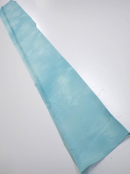 Photo5: 2S07z40  Japanese Kimono Silk  FABRIC Wave Light blue 55.1x7.3 (5)