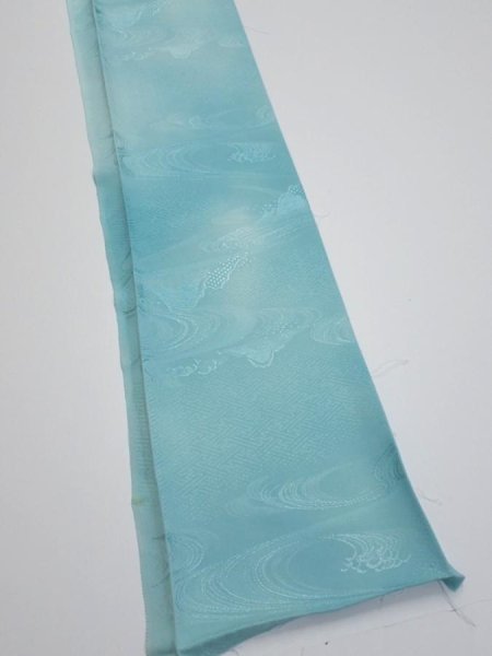 Photo2: 2S08z40  Japanese Kimono Silk  FABRIC Wave Light blue 54.7x7.3 (2)