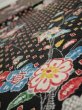 Photo4: 2S01z60  Japanese Kimono Silk  FABRIC Flower Black 40.2x14.6 (4)