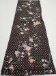 Photo5: 2S01z60  Japanese Kimono Silk  FABRIC Flower Black 40.2x14.6 (5)