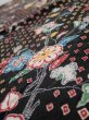 Photo4: 2S02z  Japanese Kimono Silk  FABRIC Flower Black (4)