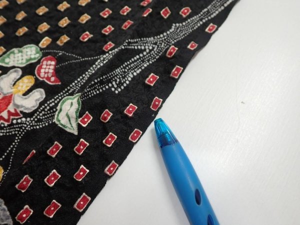 Photo6: 2S07z50  Japanese Kimono Silk  FABRIC Flower Black 56.7x7.5 (6)