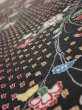 Photo4: 2S08z50  Japanese Kimono Silk  FABRIC Flower Black 56.7x7.5 (4)