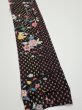 Photo2: 2S09z60  Japanese Kimono Silk  FABRIC Flower Black 78.7x6.7 (2)